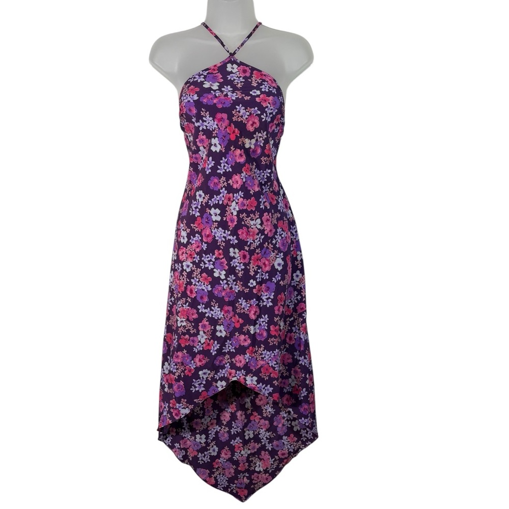 Express Vintage Y2K Purple Floral Halter Neck High-Low Dress Holiday Mermaid 8